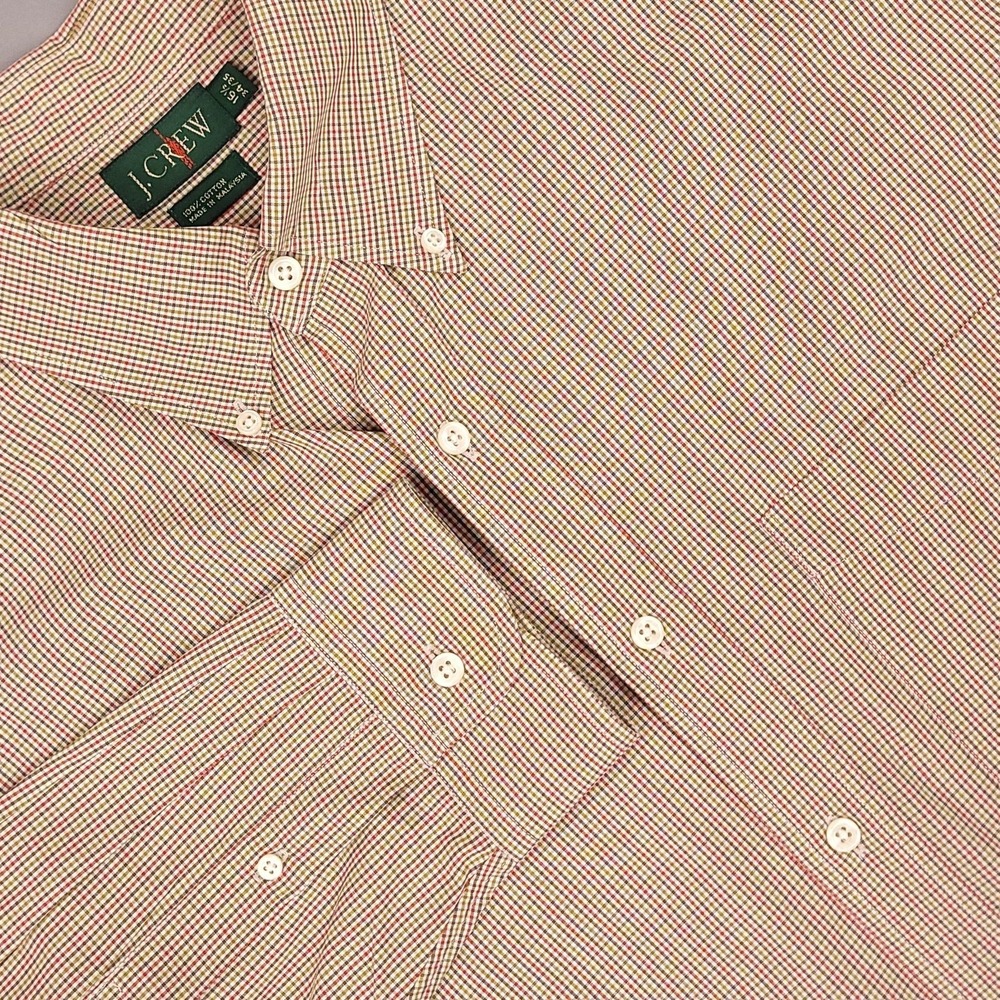 J Crew Oarsman Shirt Mens Large 16.5 Red Green Check Button Down Preppy
